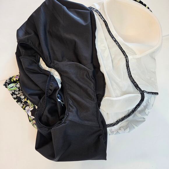 Swim Solutions Black Floral Prairie Flyaway Tummy-Control Swim Dress Plus 16W - Picture 6 of 12